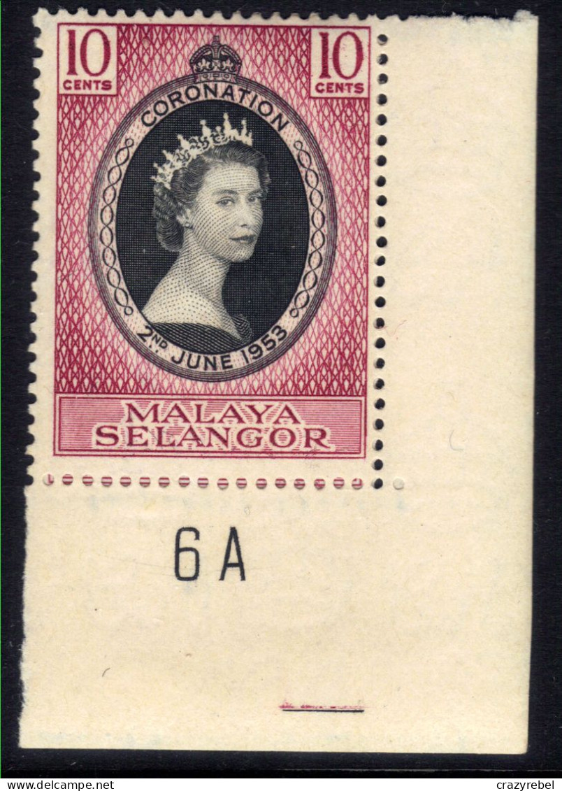Malaya Selangor 1953 QE2 10ct Coronation MM SG 115 ( J1237 ) - Selangor