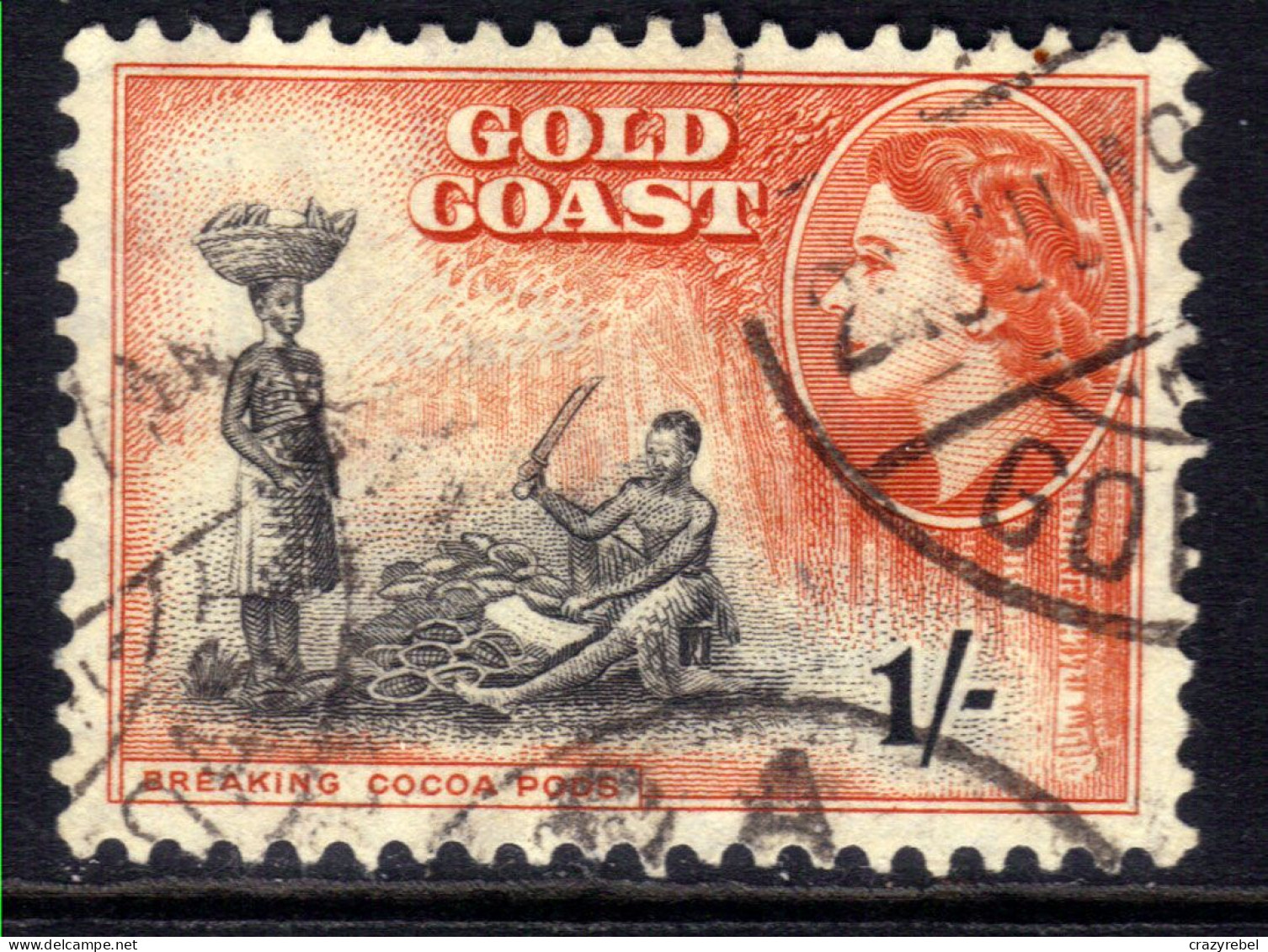 Gold Coast 1954 QE2 1/-d Black & Orange Used SG 161 ( 1101 ) - Goudkust (...-1957)