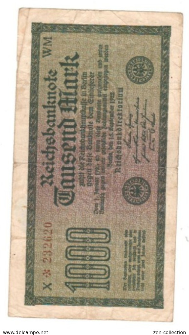 WW2 Germany Nazi Propaganda FORGERY Overprint On Genuine 1000 Mark 1923 Banknote VF- (tears) - Otros & Sin Clasificación