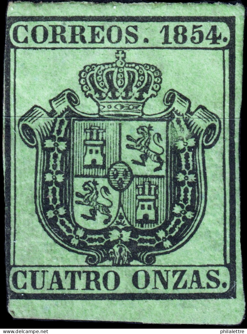 ESPAGNE / ESPANA / SPAIN 1854 OFICIAL Ed.30 Negro S/verde - Nuevo Con Goma - Oblitérés