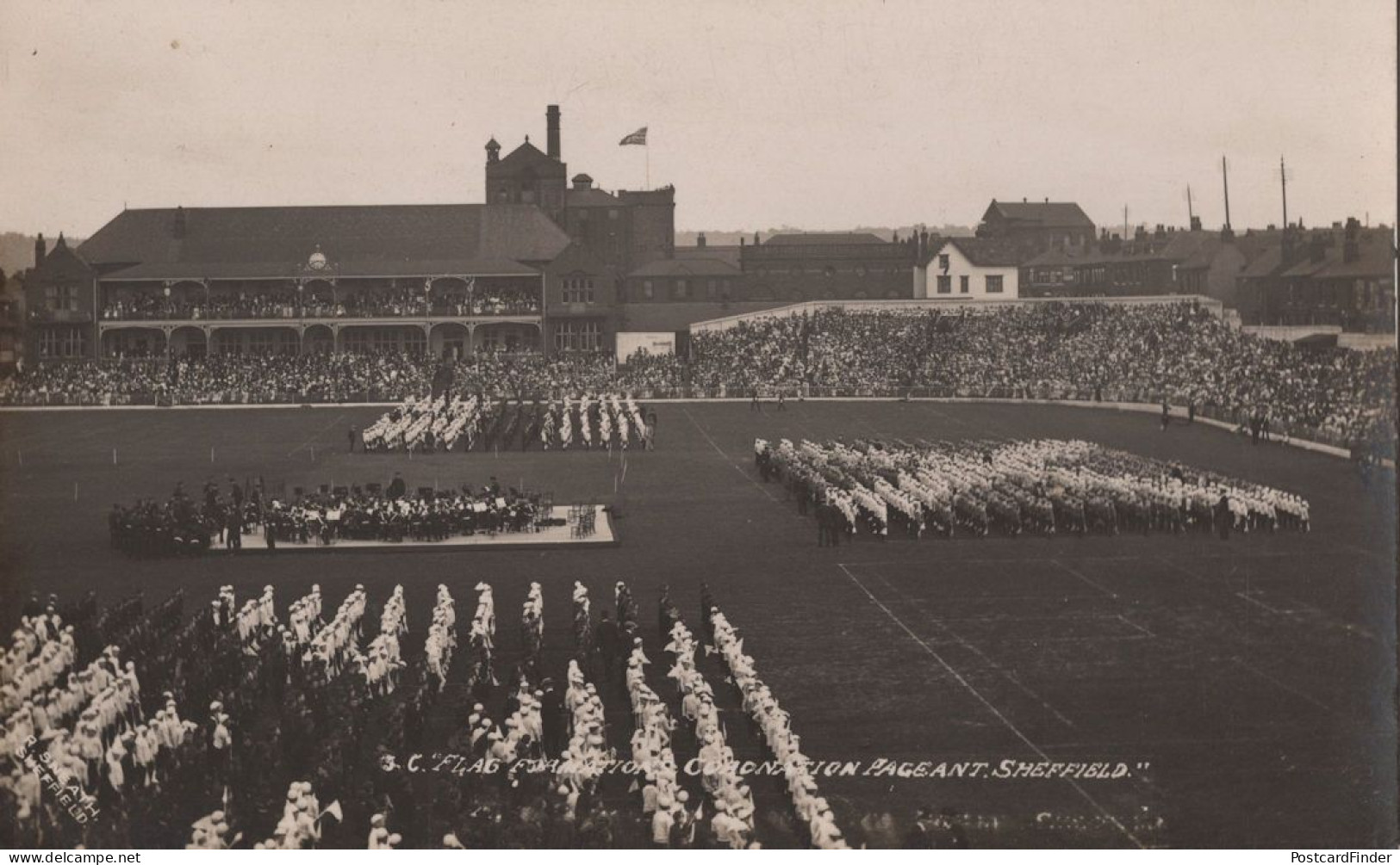 Sheffield Coronation Pageant Formation Of Human National Flags Military Postcard - Sheffield