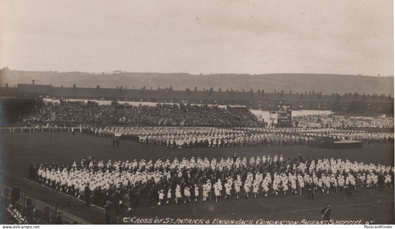 Sheffield Coronation Pageant St Patricks Cross Formation RPC Postcard - Sheffield