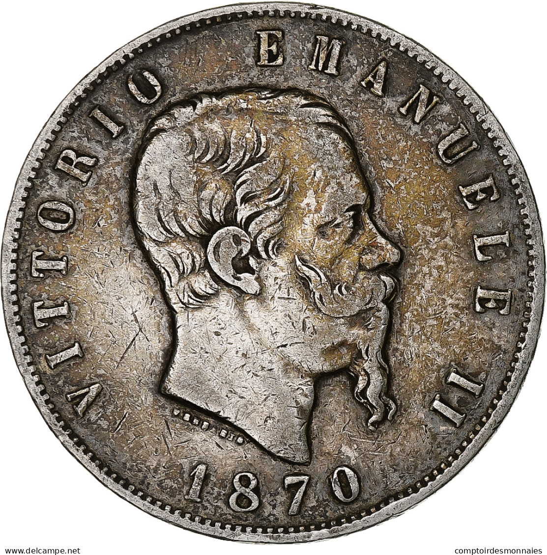 Italie, Vittorio Emanuele II, 5 Lire, 1870, Milan, Argent, TB, KM:8.3 - 1861-1878 : Victor Emmanuel II