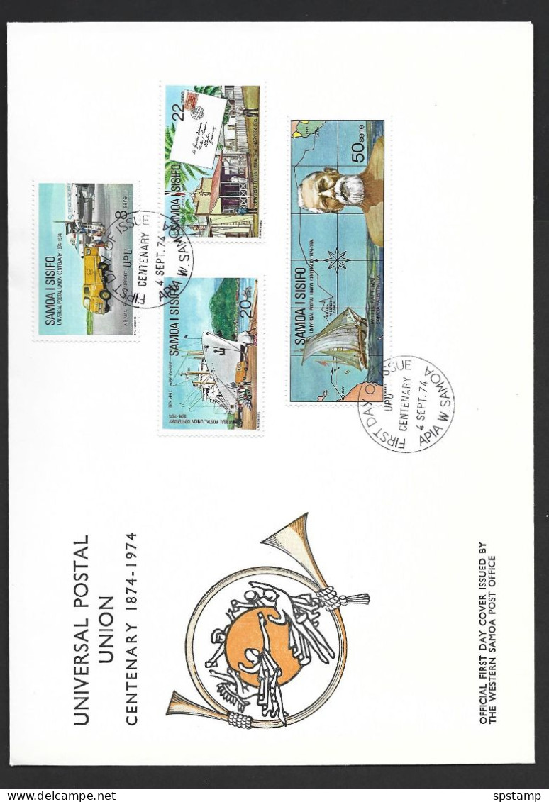 Samoa 1974 UPU Centenary Set Of 4  On Oversized First Day Cover FDC Official Unaddressed - Samoa