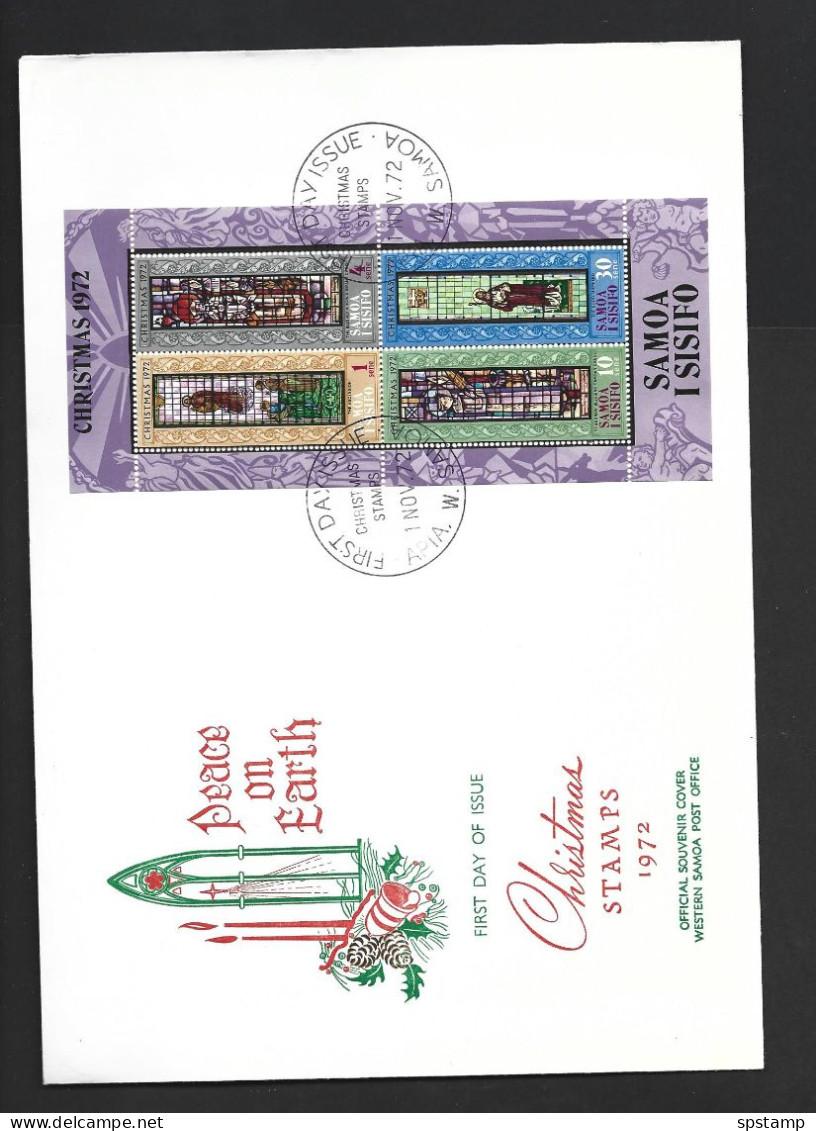 Samoa 1972 Christmas Stained Glass Windows Miniature Sheet On Oversized First Day Cover FDC Official Unaddressed - Samoa