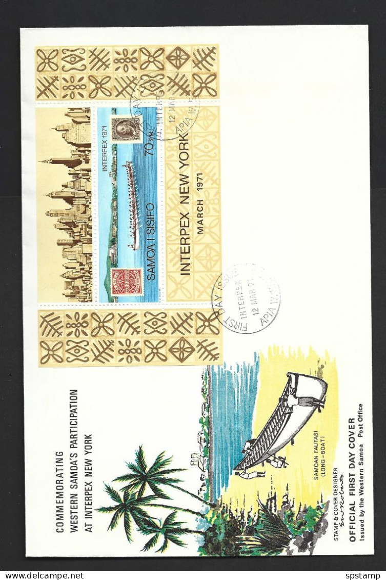 Samoa 1971 Interpex Canoe In Apia Harbour Miniature Sheet On Oversized First Day Cover FDC Official Unaddressed - Samoa