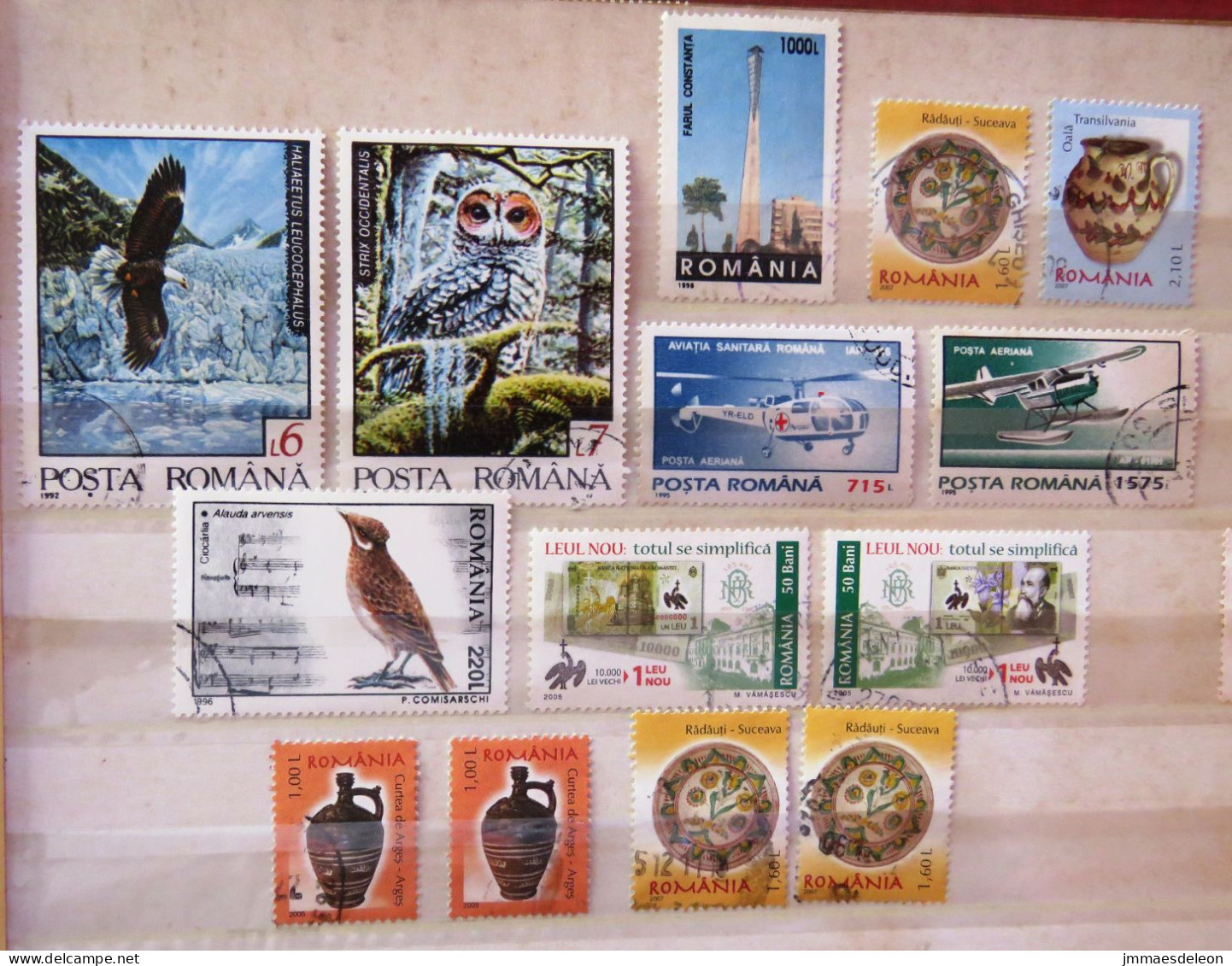 Rumania 1992 - 2007 Plane Red Cross Helicopter Birds Owl Ceramic Banknotes - Usati