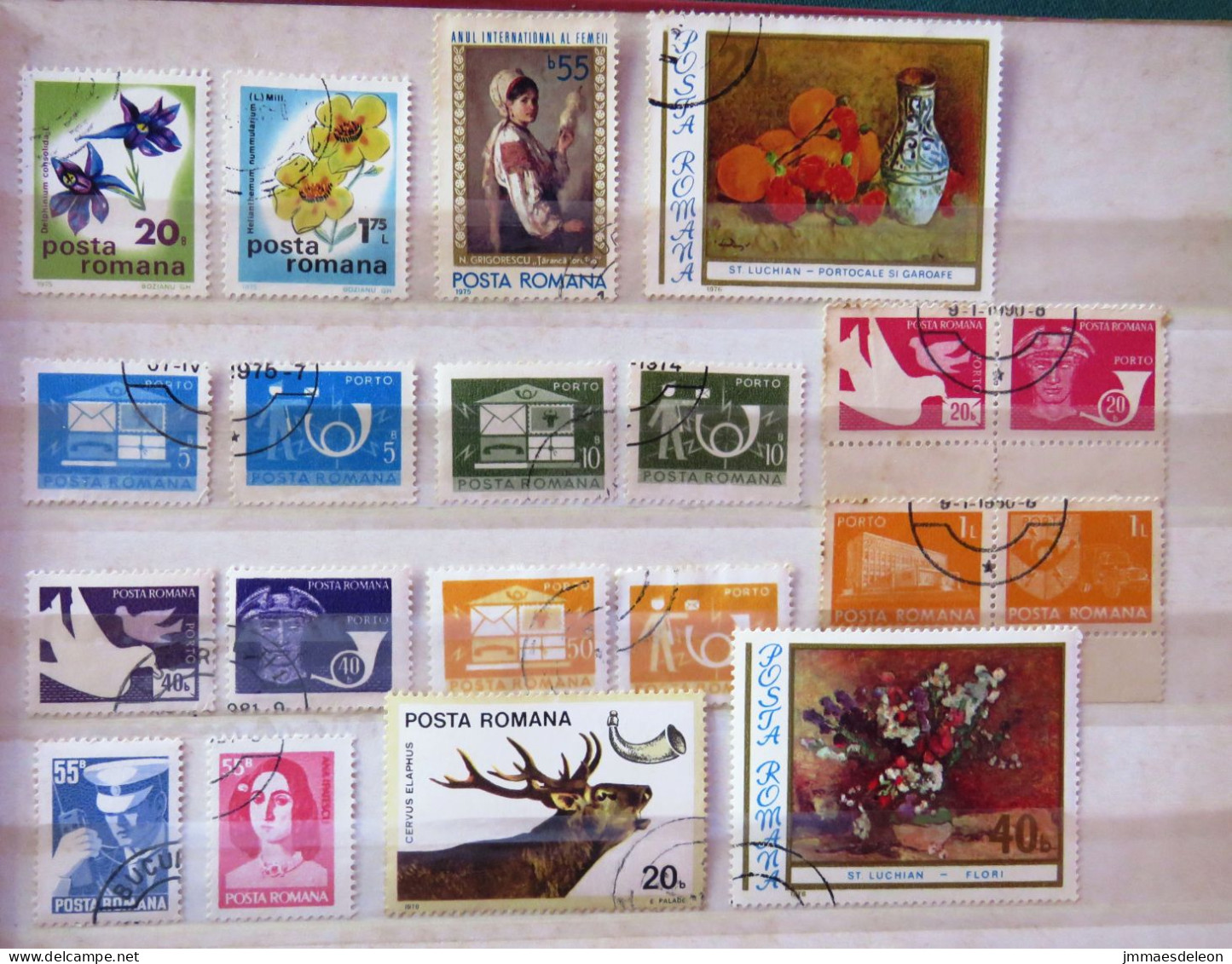 Rumania 1974 - 1976 Deer Flowers Paintings Dove Porto - Used Stamps
