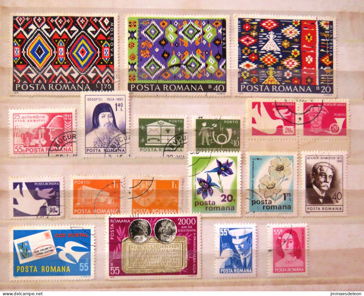 Rumania 1974 - 1975 Tapestry Coins Flowers Dove Porto - Used Stamps