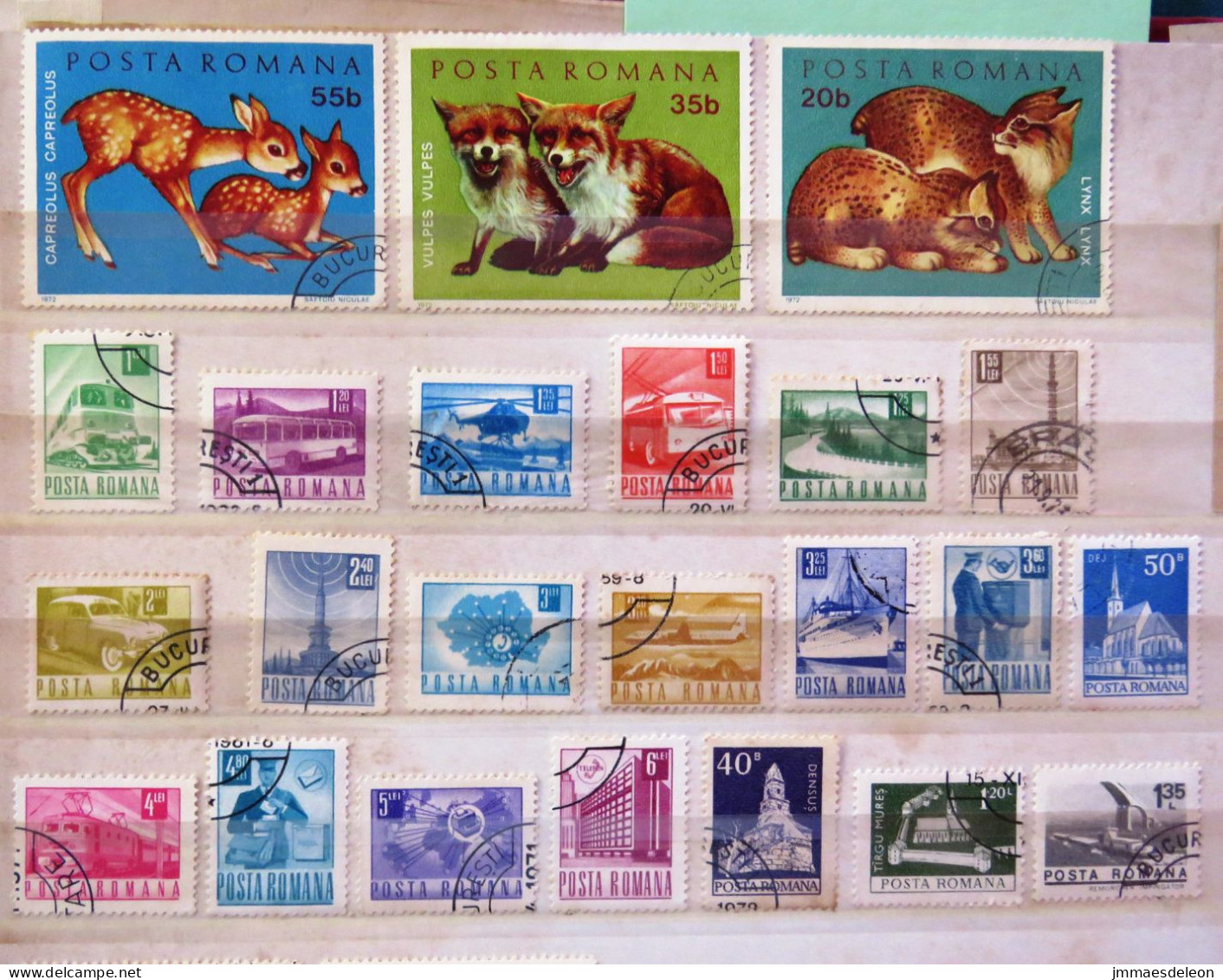Rumania 1971 - 1973 Industry Phone Radio Plane Train Bus Ship Helicopter Tramway Animals Fox Deer Wild Cat - Oblitérés