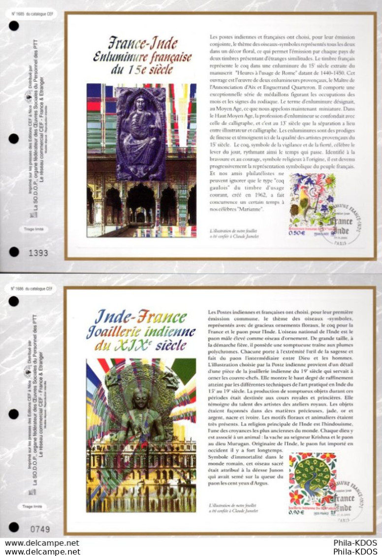 " FRANCE - INDE / INDIA " Sur 2 Feuillets CEF N°tés De 2003 N° 1685 1686. N° YT 3629 3630 Parf état. FDC à Saisir !!! - Emissions Communes