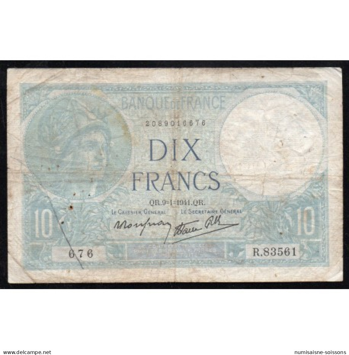 FAY 07/27 - 10 FRANCS MINERVE - 09/01/1941 - PICK 84 - TB - 10 F 1916-1942 ''Minerve''