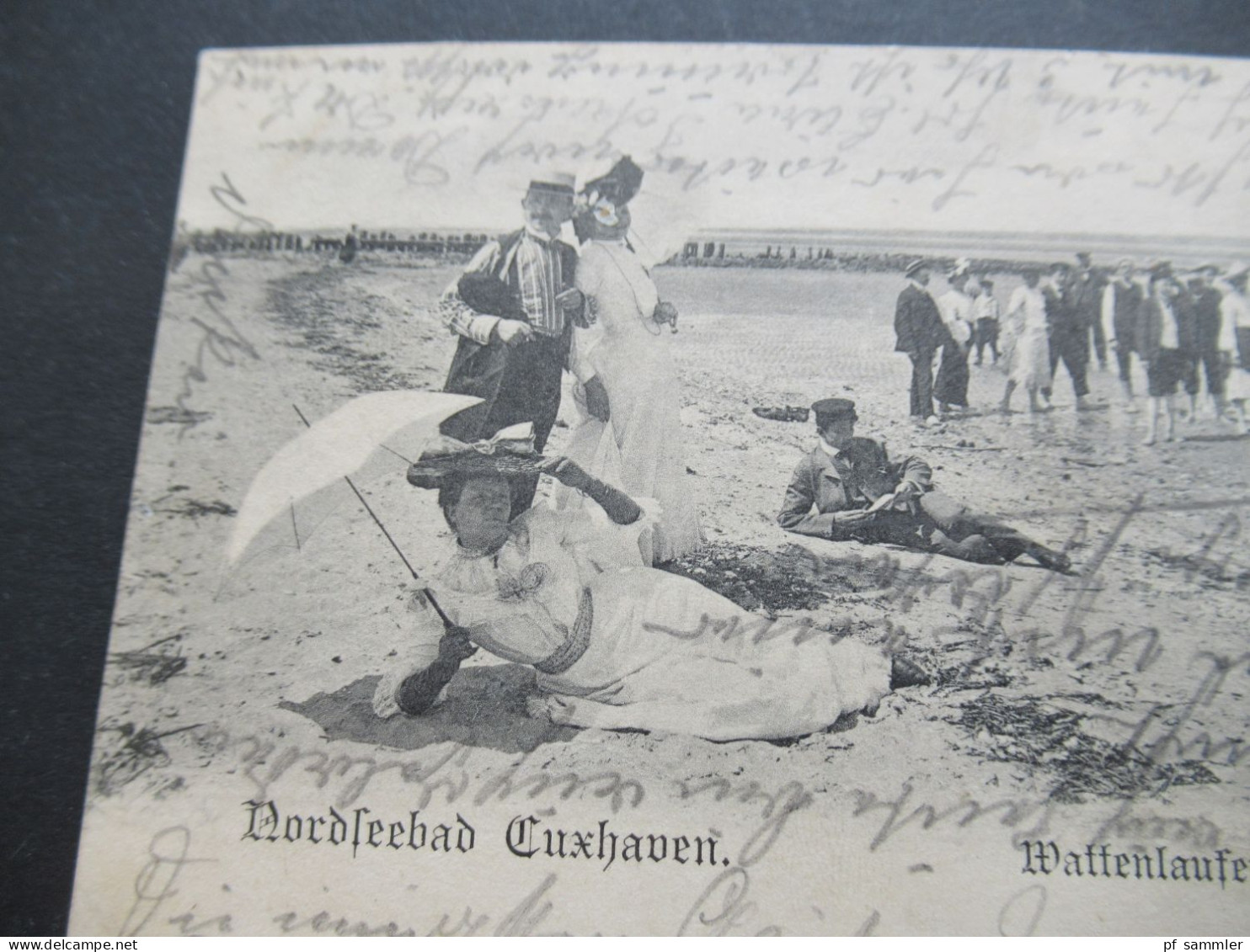 DR 1905 AK Nordseebad Cuxhaven Wattenlaufen / Badegäste Kunstverlag Alb. Fick Mit Ank. Stp. KOS Midlum - Cuxhaven