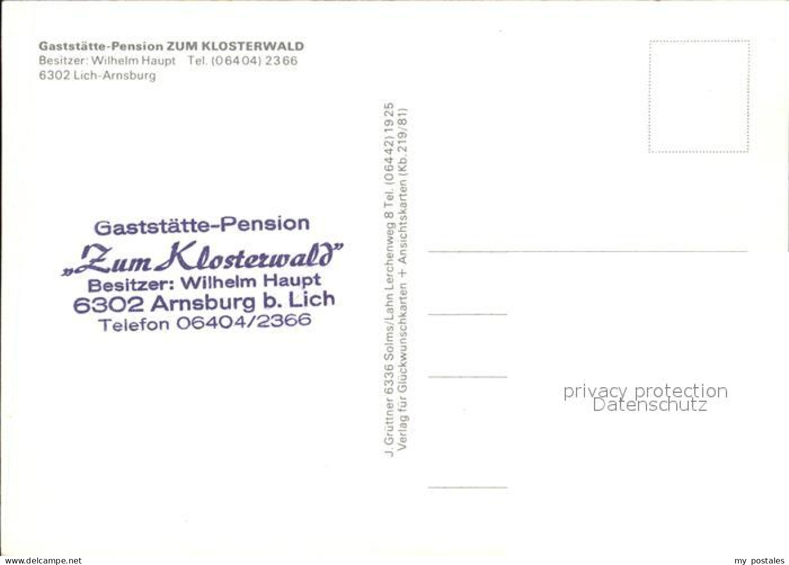 72516980 Arnsburg Hessen Gaststaette Pension Zum Klosterwald Lich - Lich