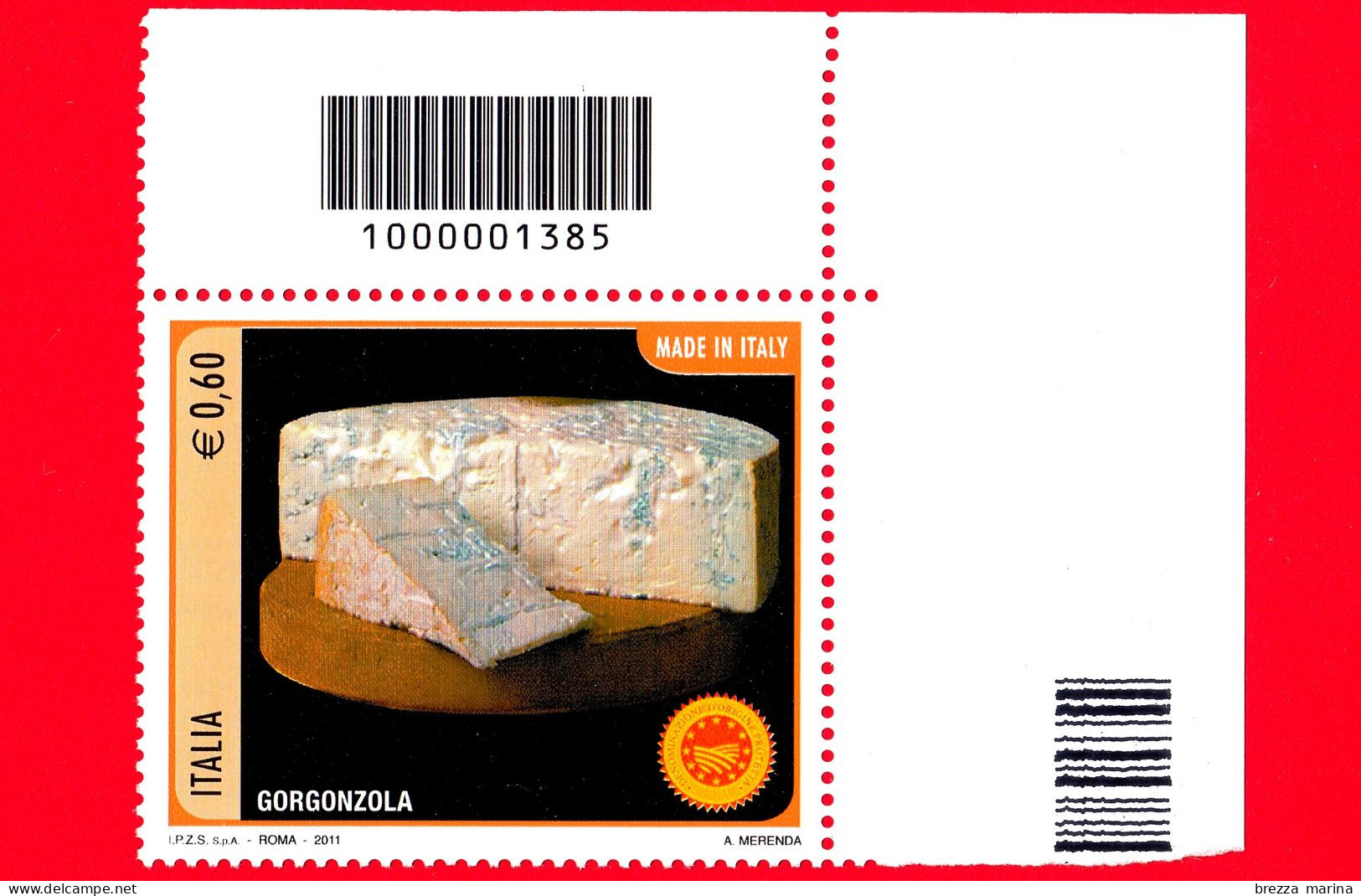 Nuovo - MNH - ITALIA - 2011 - Made In Italy - Formaggi - Gorgonzola - 0.60 - Cod A Barre 1385 - Code-barres