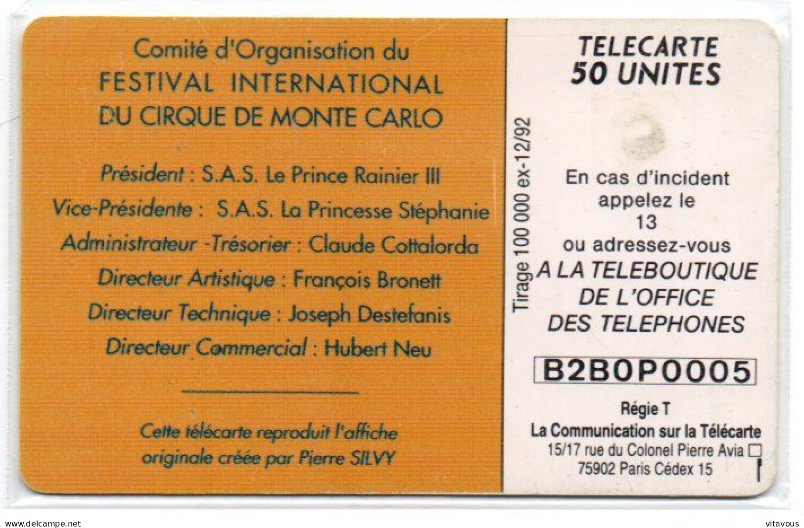 17ème Festival Cirque Télécarte MONACO  Phonecard Circus Clown ( D 1013) - Monace