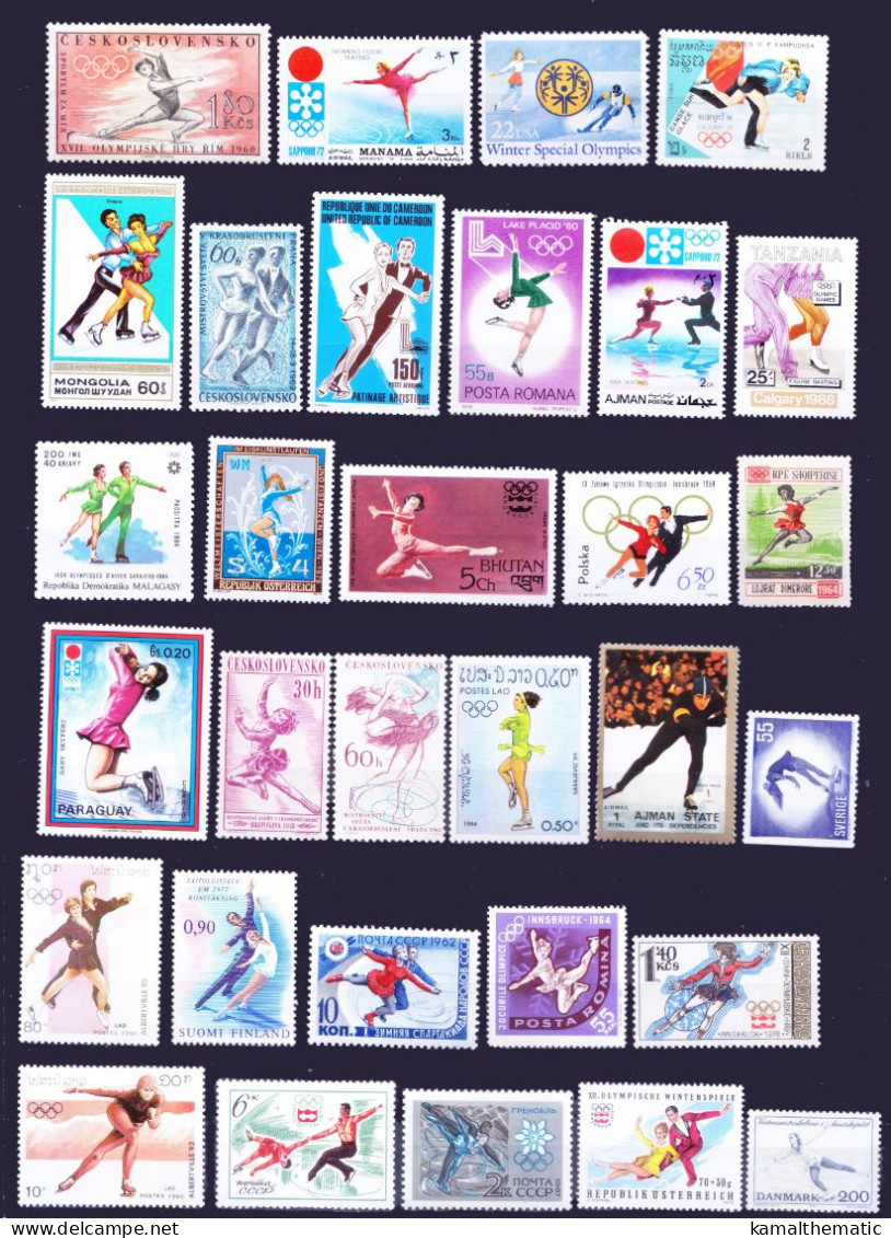 Figure Skating, Winter Sports Olympics, 50 Different MNH Stamps, Rare Collection - Kunstschaatsen