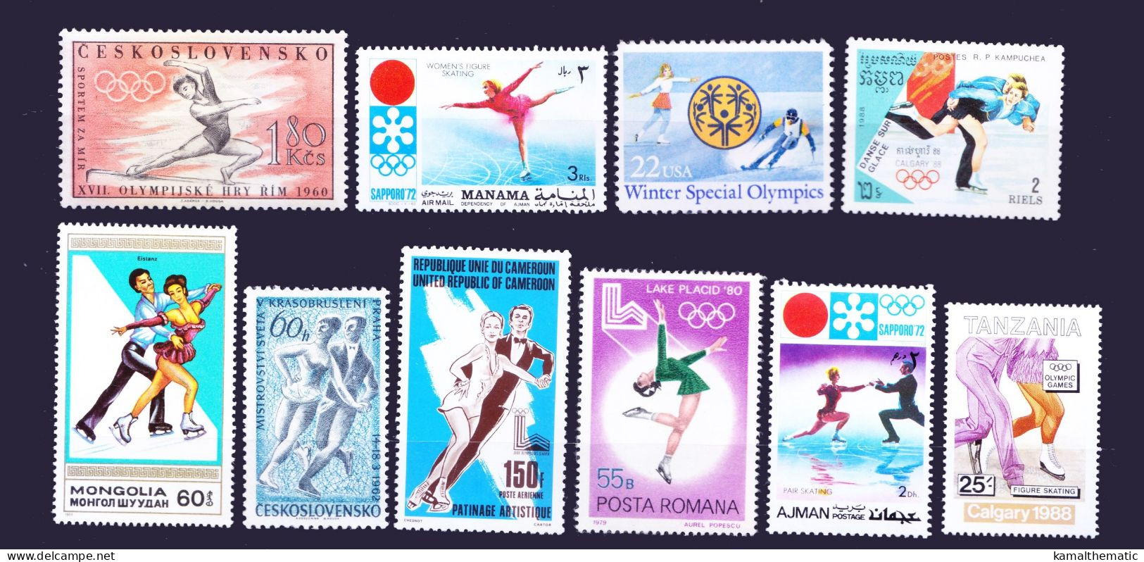 Figure Skating, Winter Sports Olympics, 50 Different MNH Stamps, Rare Collection - Patinage Artistique