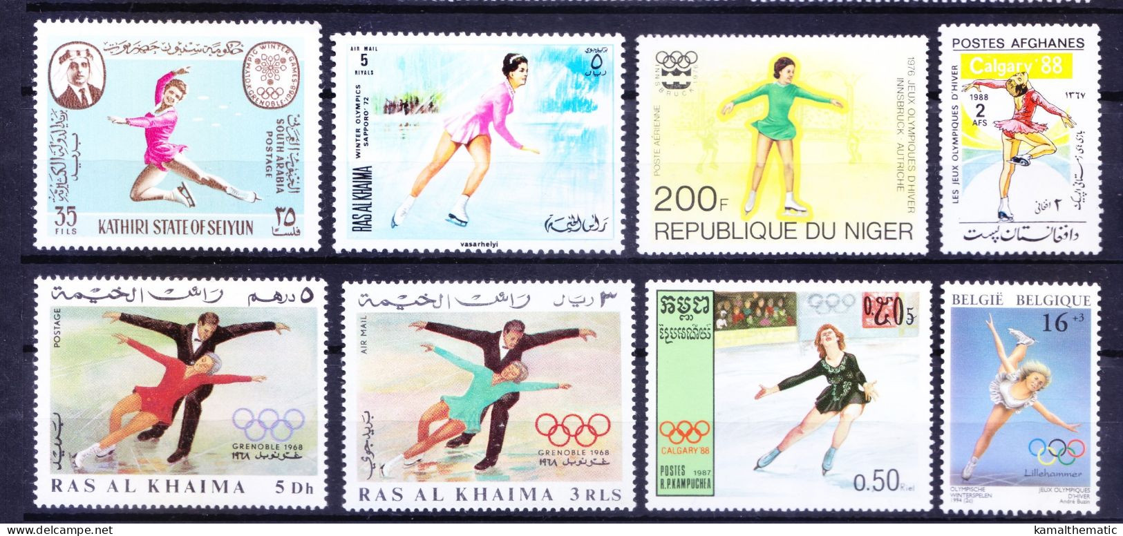 Figure Skating, winter sports Olympics, 50 Different MNH stamps, Rare collection
