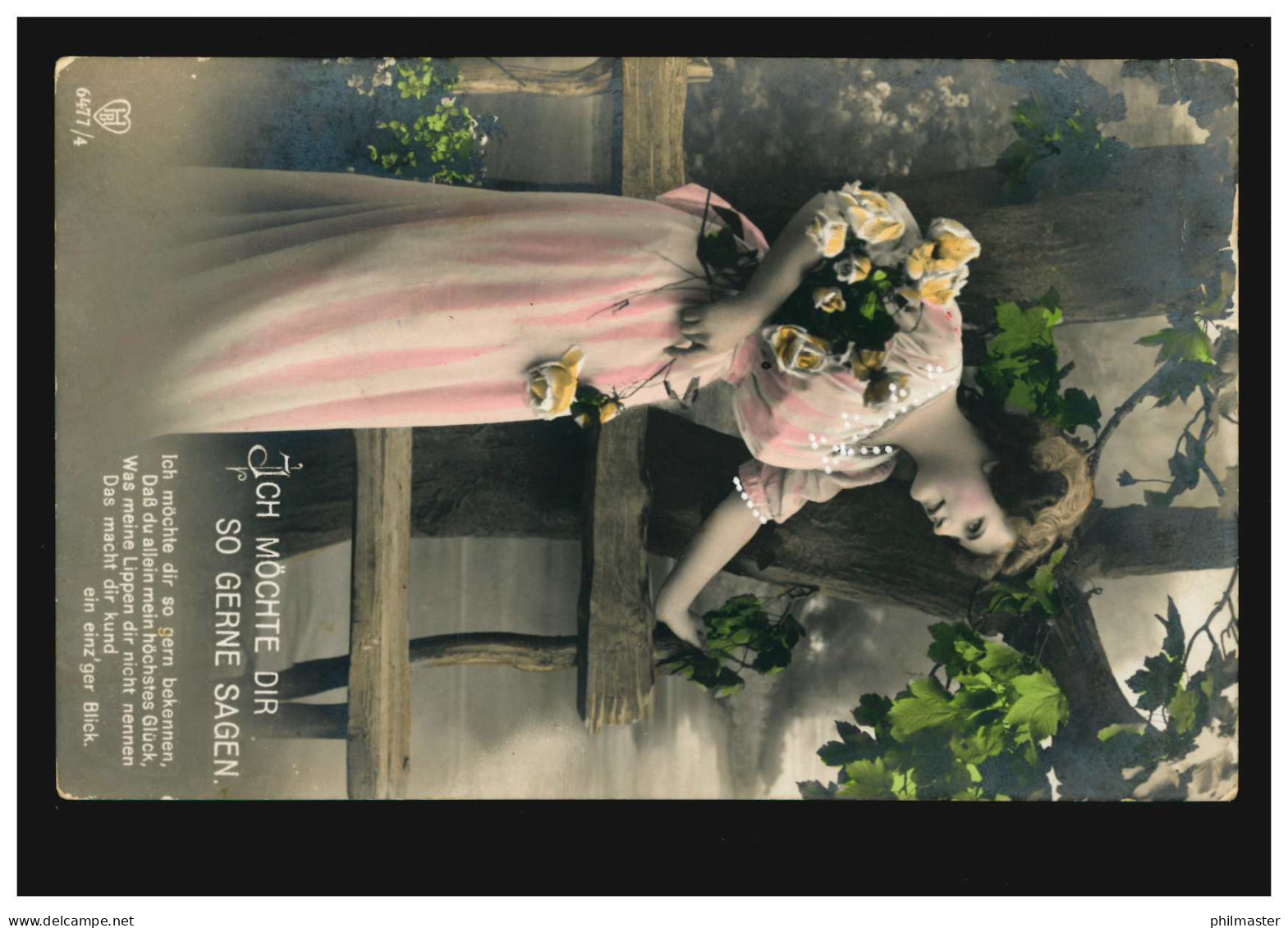 Mode-AK Frau Im Rosa Kleid Mit Rosen Gedicht, OBERGUENZBURG 10.10.1917 - Mode