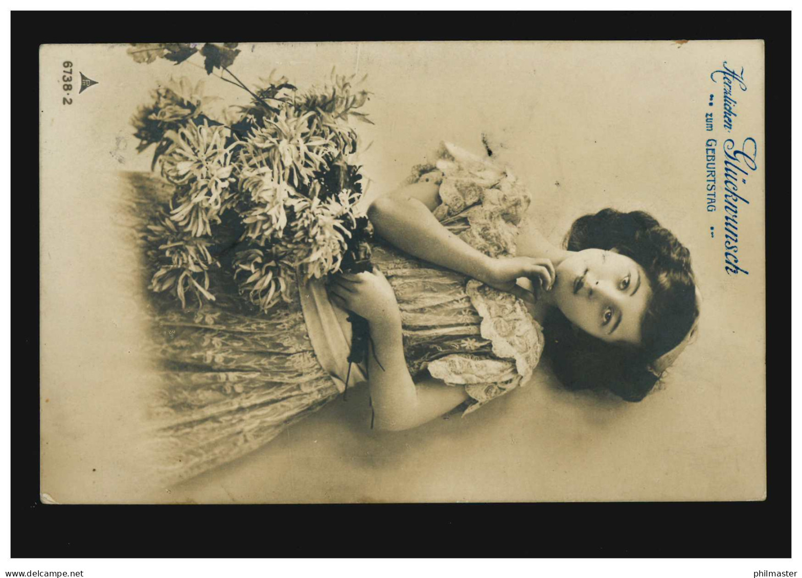 Mode-AK Nachdenkliche Frau Mit Blumen, FRANFURT - BORNHEIM D 22.9.1911 - Mode