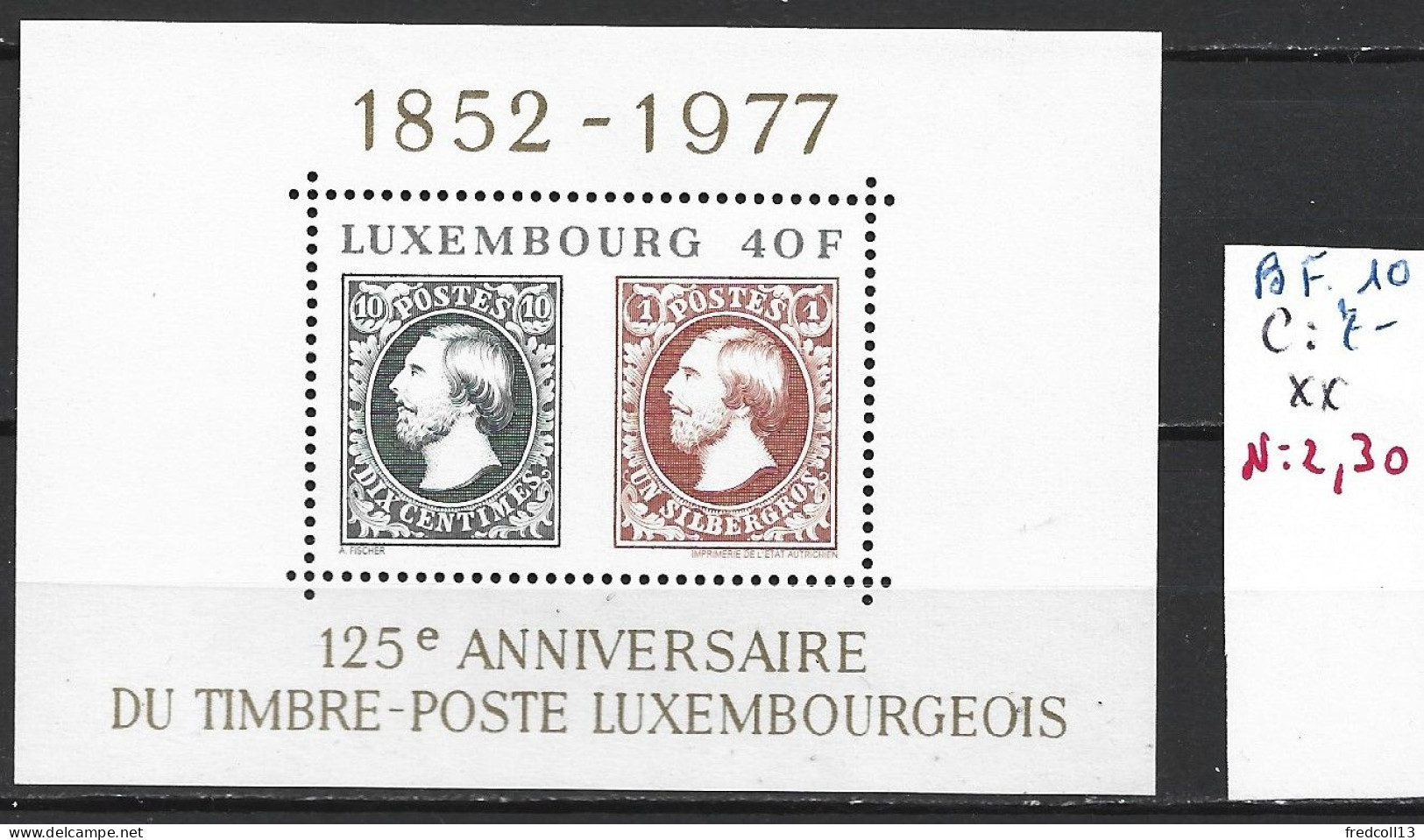 LUXEMBOURG BF 10 ** Côte 7 € - Blocs & Hojas