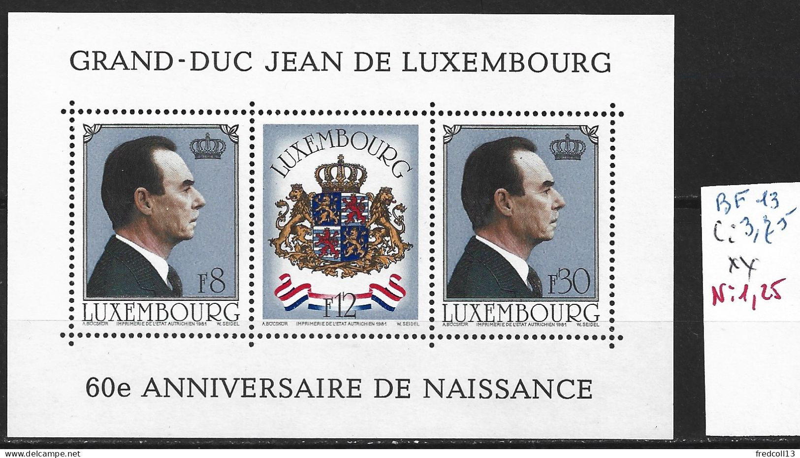 LUXEMBOURG BF 13 ** Côte 3.75 € - Blocks & Kleinbögen