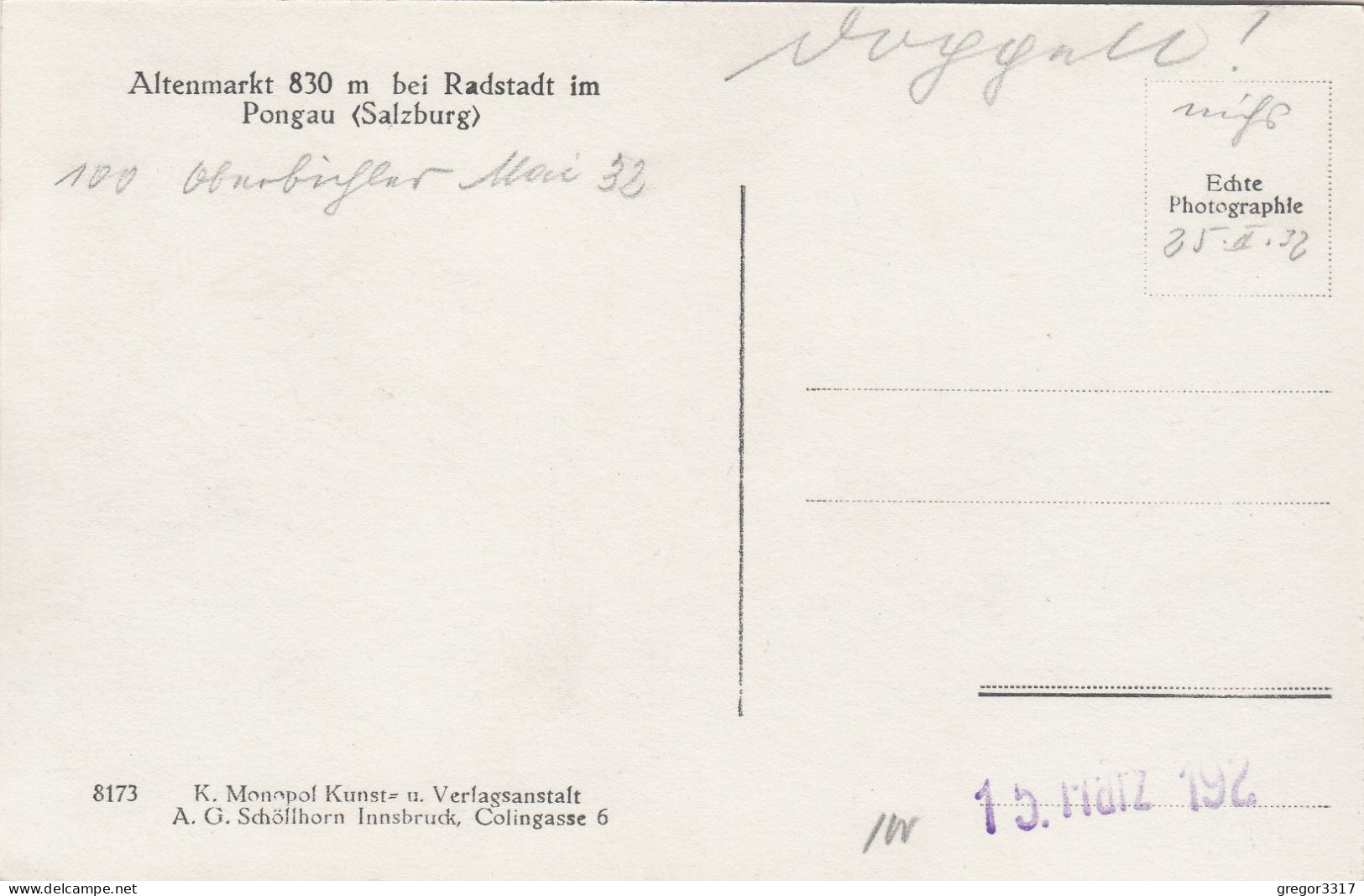 E4215) ALTENMARKT Bei Radstadt Im PONGAU - 1932 - Altenmarkt Im Pongau