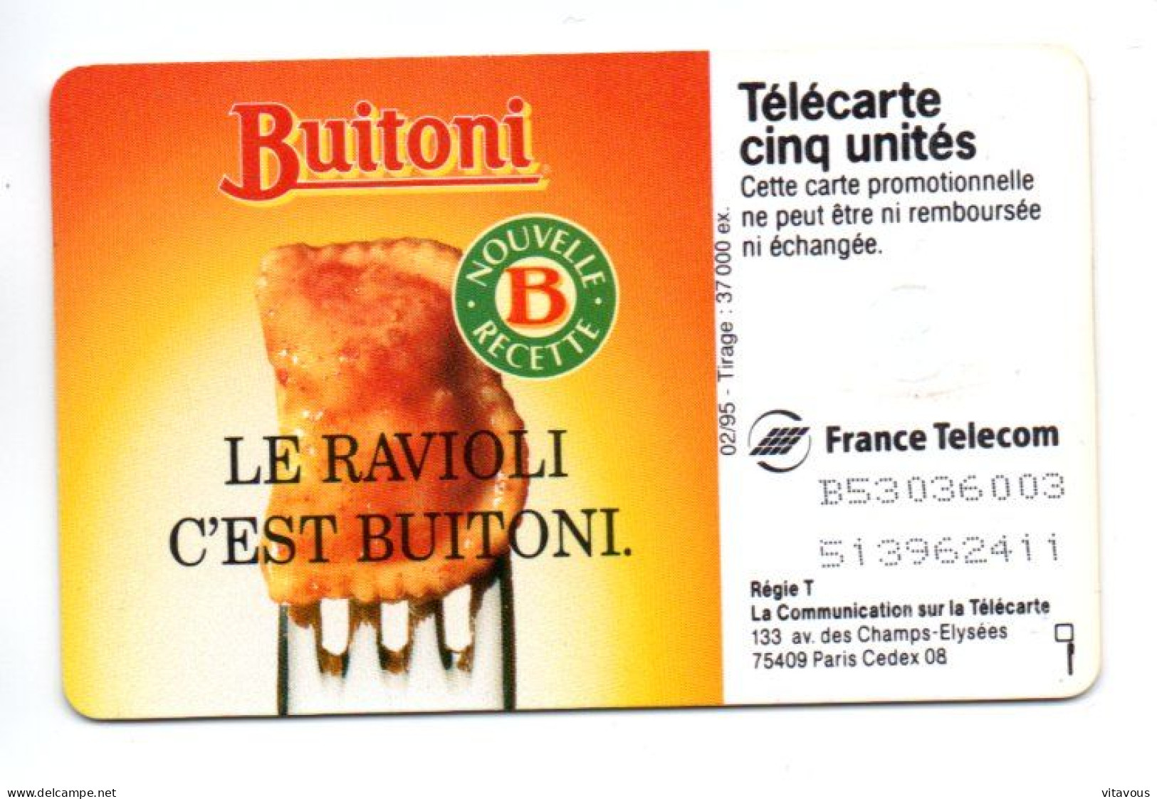 GN 130 -  Buitoni Télécarte FRANCE 5 Unités  Phonecard  (D 1022) - 5 Eenheden