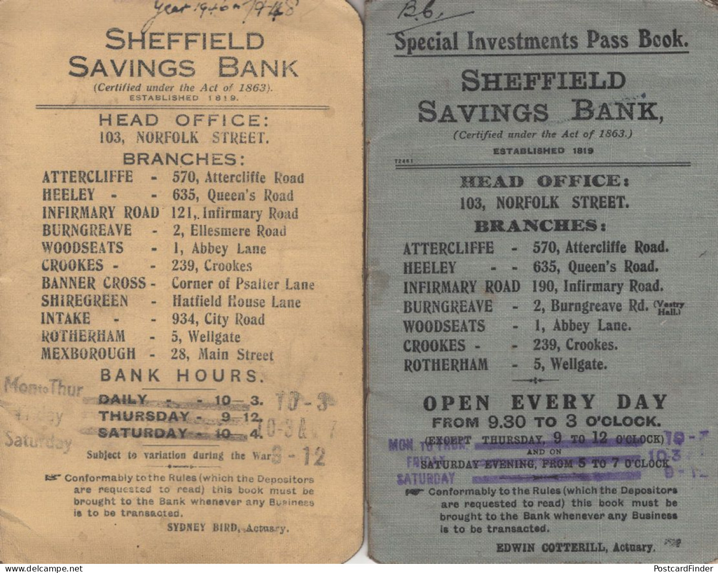 1947 & 1948 2x Sheffield Building Society Old Saving Book S - Sheffield