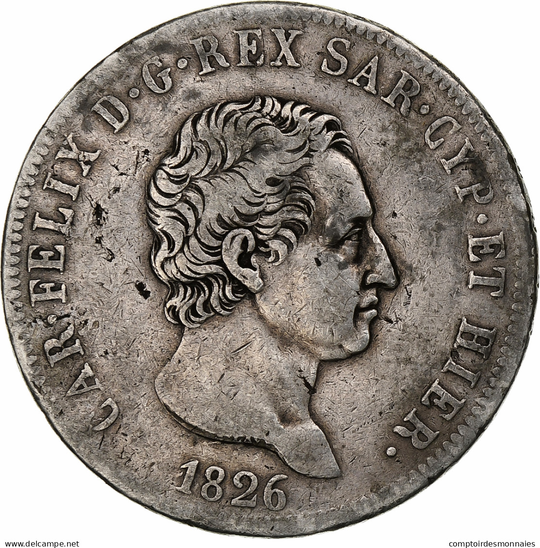 États Italiens, SARDINIA, Carlo Felice, 5 Lire, 1826, Turin, Argent, TB+ - Piémont-Sardaigne-Savoie Italienne