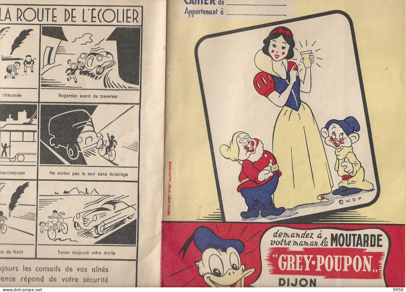 Protège - Cahier MOUTARDE GREY - POUPON Dijon Blanche Neige Et 2 Nains  Prof Et Simplet ? Walt Disney Verso BD Conseils - Copertine Di Libri