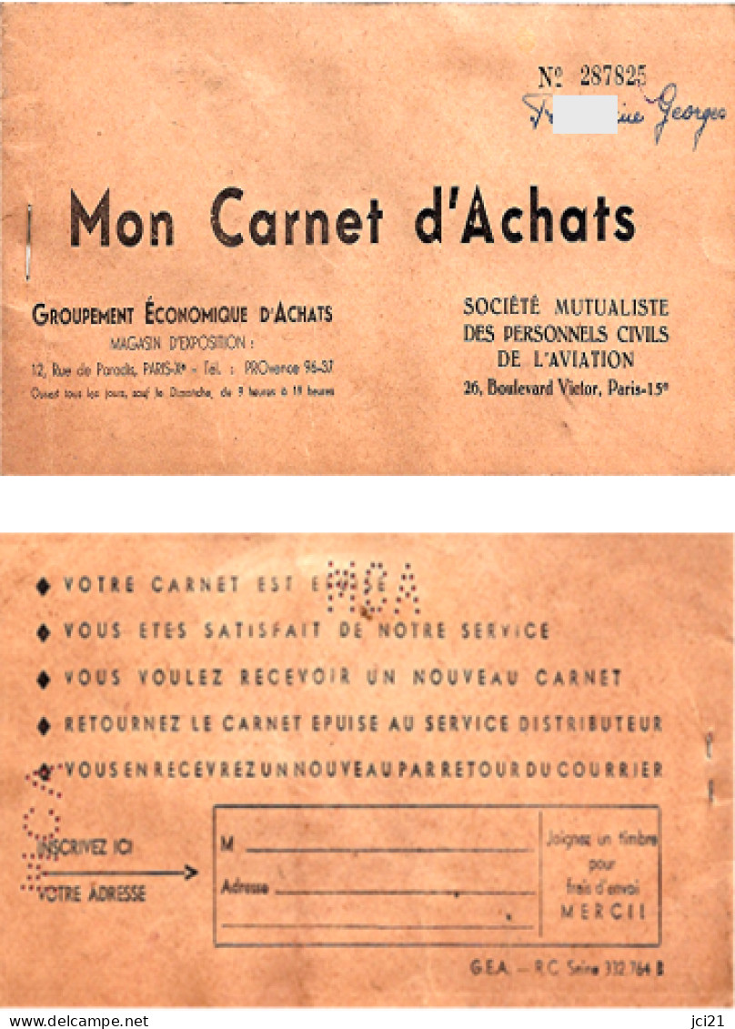 Carnet D'achats De La Société Mutualiste Des Personnels Civils De L'Aviation_m137 - Aviazione