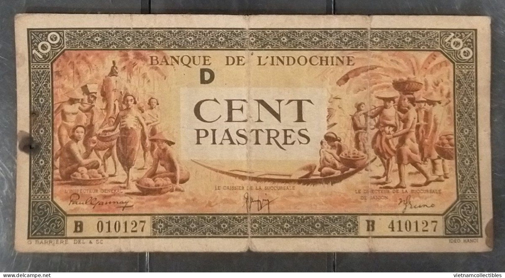 French Indochina Indochine Laos Vietnam Cambodia 100 Piastres Fine Banknote Note 1942-45 - Pick # 73 / 02 Photos - Indocina