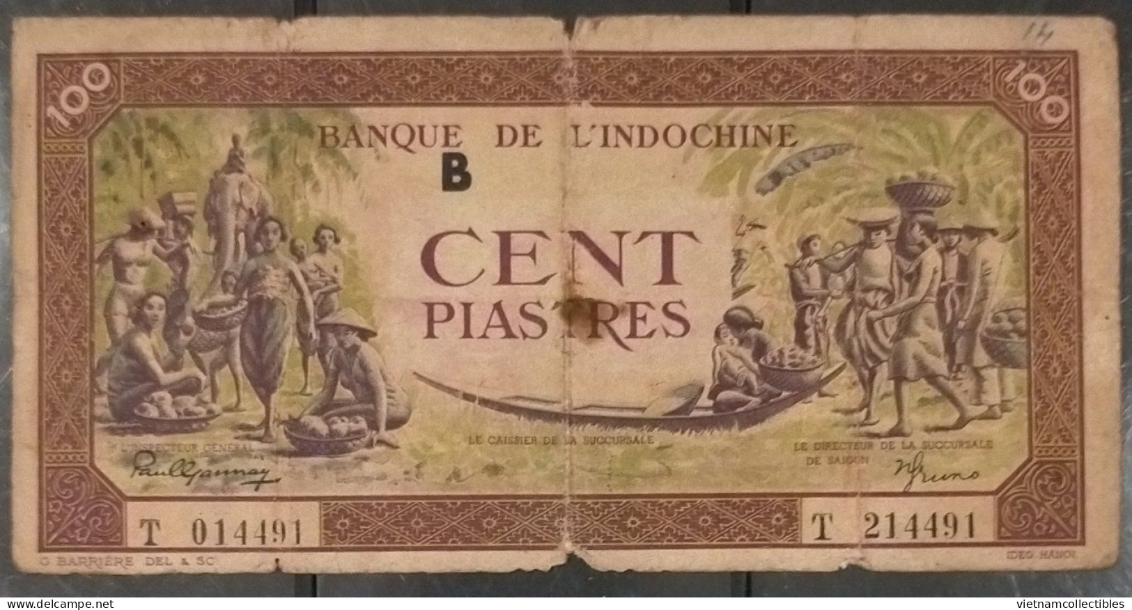 French Indochina Indochine Laos Vietnam Cambodia 100 Piastres Fine Banknote Note 1942-45 - Pick # 67 / 02 Photos - Indochina