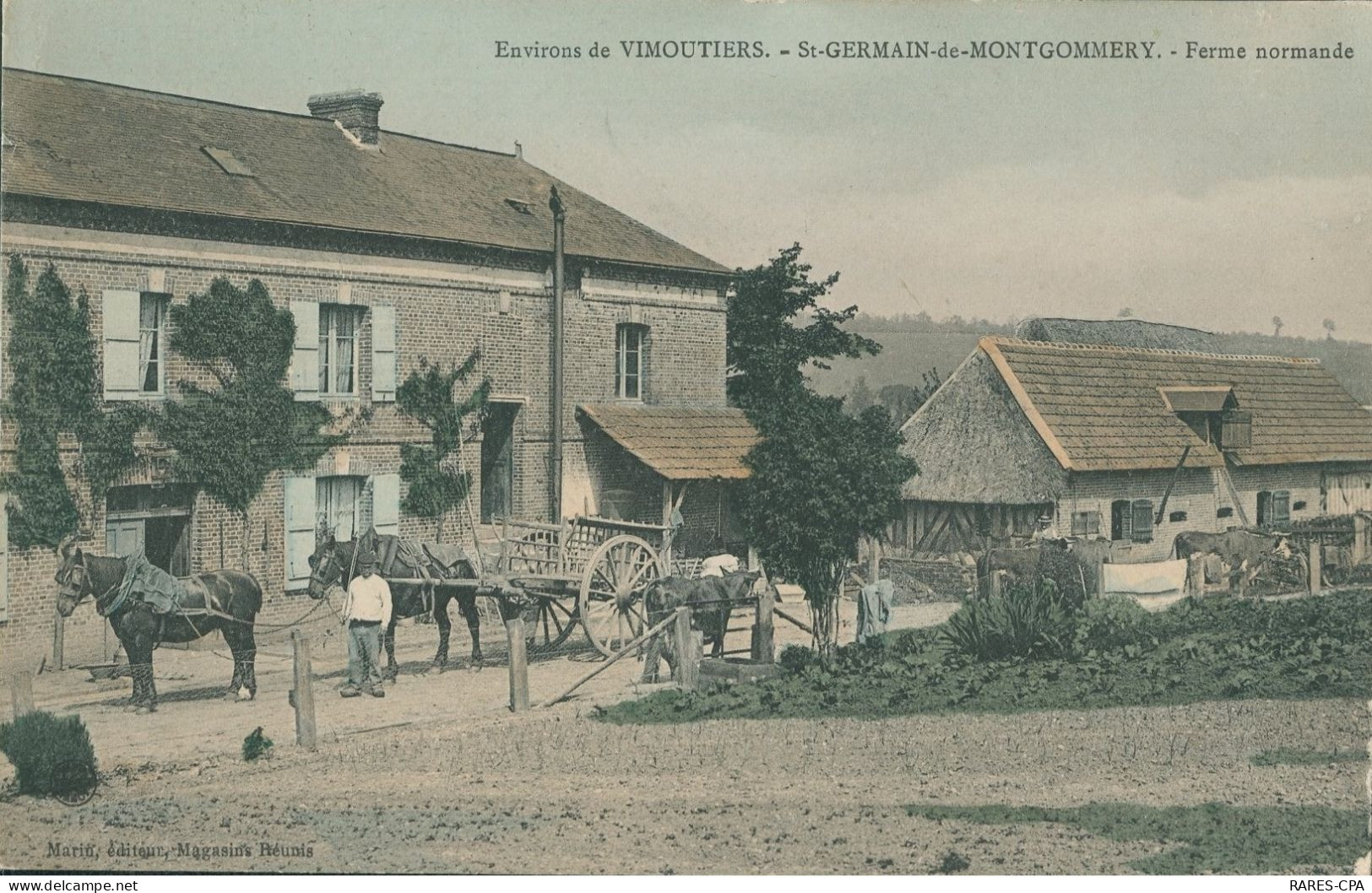 61 SAINT GERMAIN DE MONTGOMMERY - FERME NORMANDE - ATTELAGE DE CHEVAUX - COULEURS - RARE - Sonstige & Ohne Zuordnung