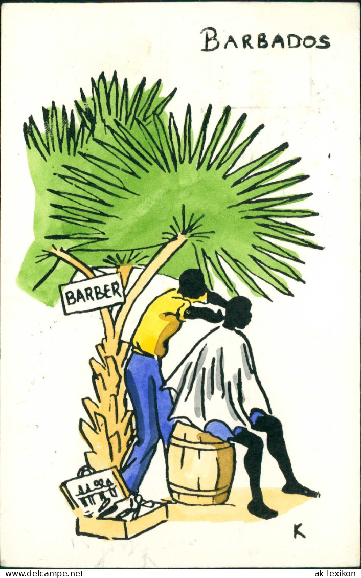 Barbados - Scherzkarte Barber 1959  Gel. Briefmarke Stempel - Barbades
