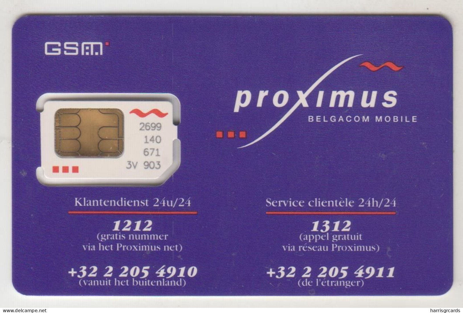 BELGIUM - Proximus Belgacom Mobile GSM Card, Mint - [2] Prepaid & Refill Cards