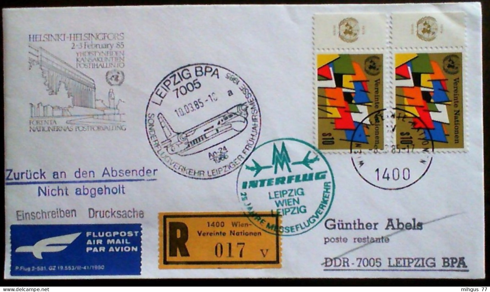 GERMANY 1985 LEIPZIG-WIEN-LEIPZIG Cover - Briefe U. Dokumente