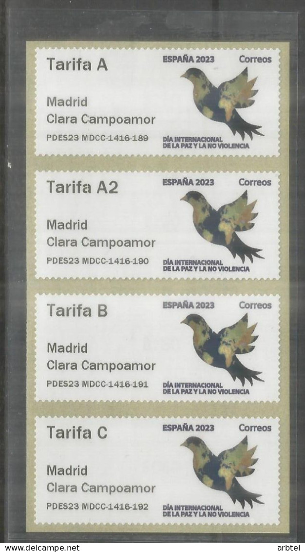 ESPAÑA ATM 4 TARIFAS DIA INTERNACIONAL DE LA PAZ PEACE PALOMA - Pigeons & Columbiformes