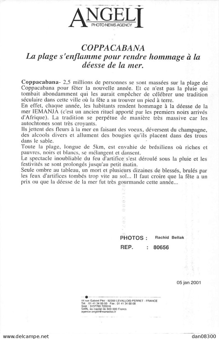 COPPACABANA LA PLAGE S'ENFLAMME POUR RENDRE HOMMAGE A LA DEESSE DE LA MER N° 4 PHOTO DE PRESSE ANGELI - América