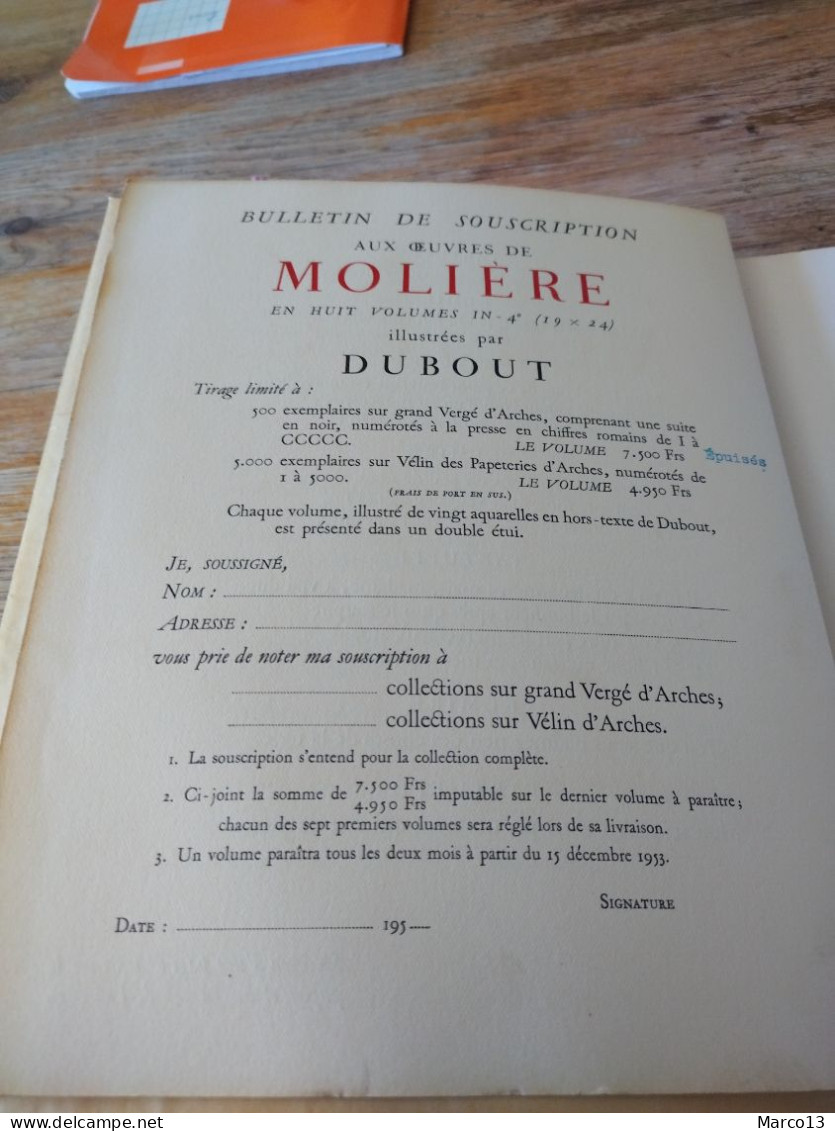 Œuvres De Molière Illustrées Par Dubout Imprimerie Nationale - Autores Franceses