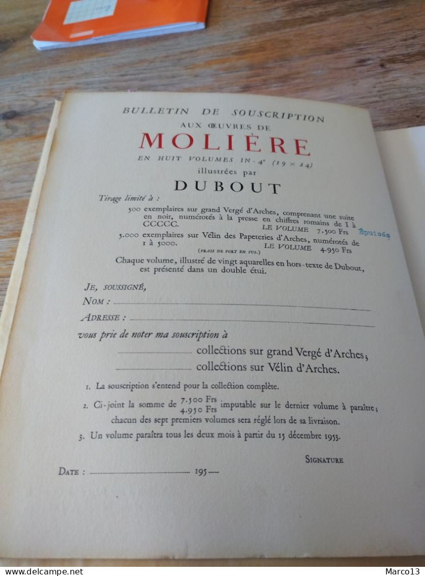 Œuvres De Molière Illustrées Par Dubout Imprimerie Nationale - Französische Autoren