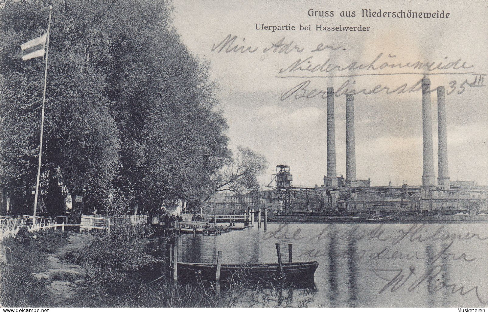 Deutsches Reich PPC Gruss Aus Niederschöneweide. Uferpartie Bei Hasselwerder. J. Gardiner, Berlin BERLIN 1911 (2 Scans) - Treptow