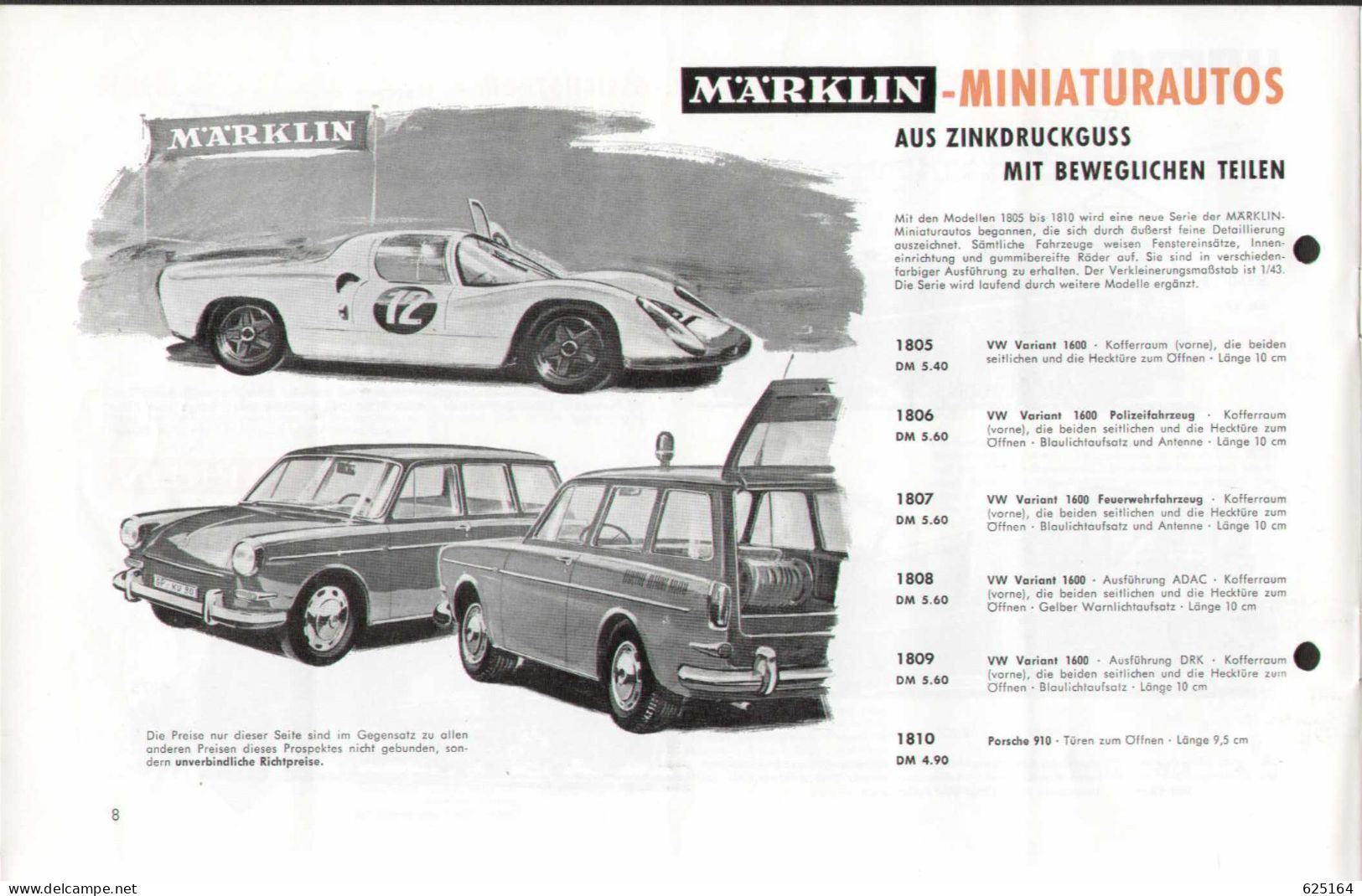 Catalogue MÄRKLIN 1968 Neuheiten HO + MINIATURAUTOS + AUTORENNBAHN SPRINT - Deutsch