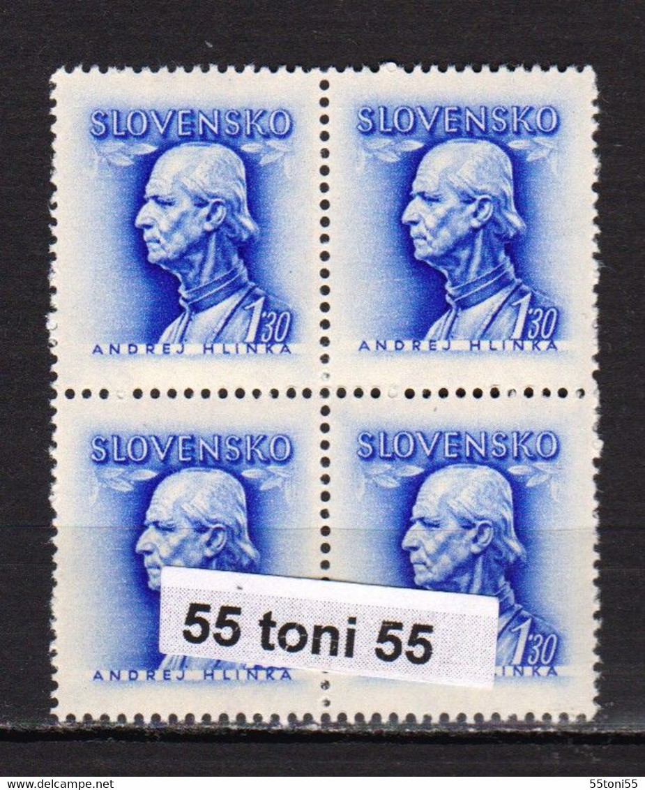 1943  Andrej Hlinka  Mi. 111y ; Yv.-86A (filigrane) MNH** Bloc De 4  Slovakia/Slovaquie - Ungebraucht