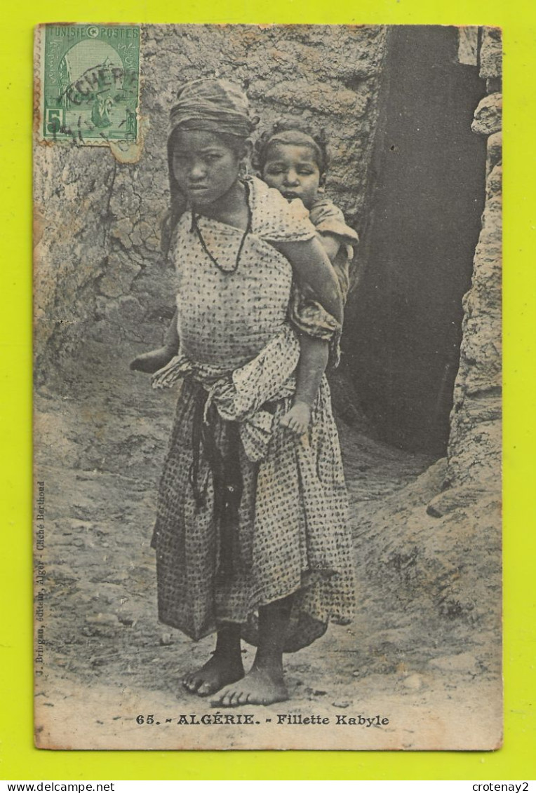 Algérie N°65 Fillette Kabyle VOIR ZOOM Carte écrite De Bizerte En 1908 - Enfants