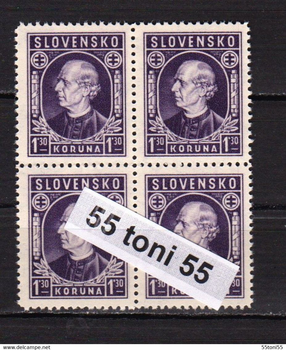 1943 P. Hlinka 1.30 K.  (Mi-97)   MNH** Bloc De 4  Slovaquie / Slovakia - Nuovi