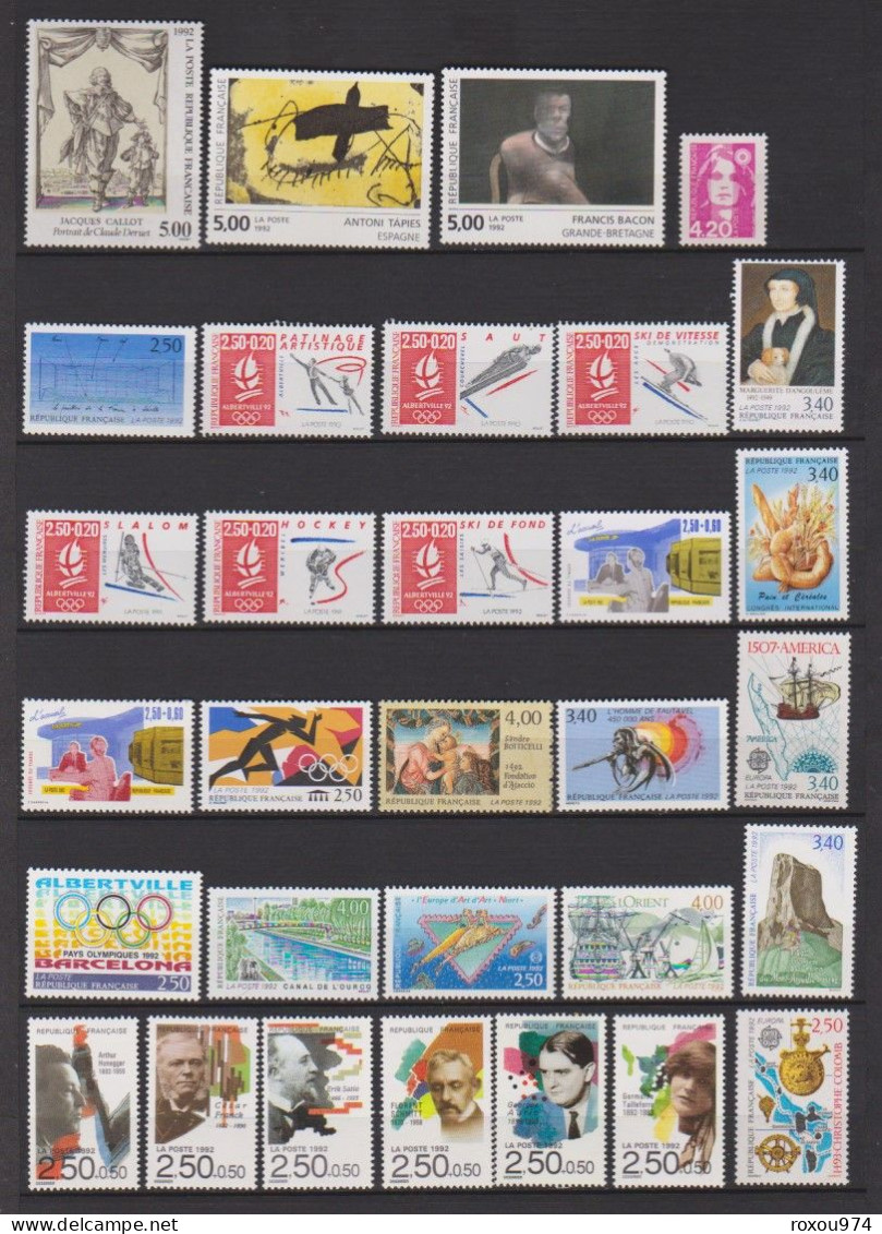 ANNEE  1992  COMPLETE  TIMBRES SEULS + CARNETS + FEUILLET        SCAN - Unused Stamps