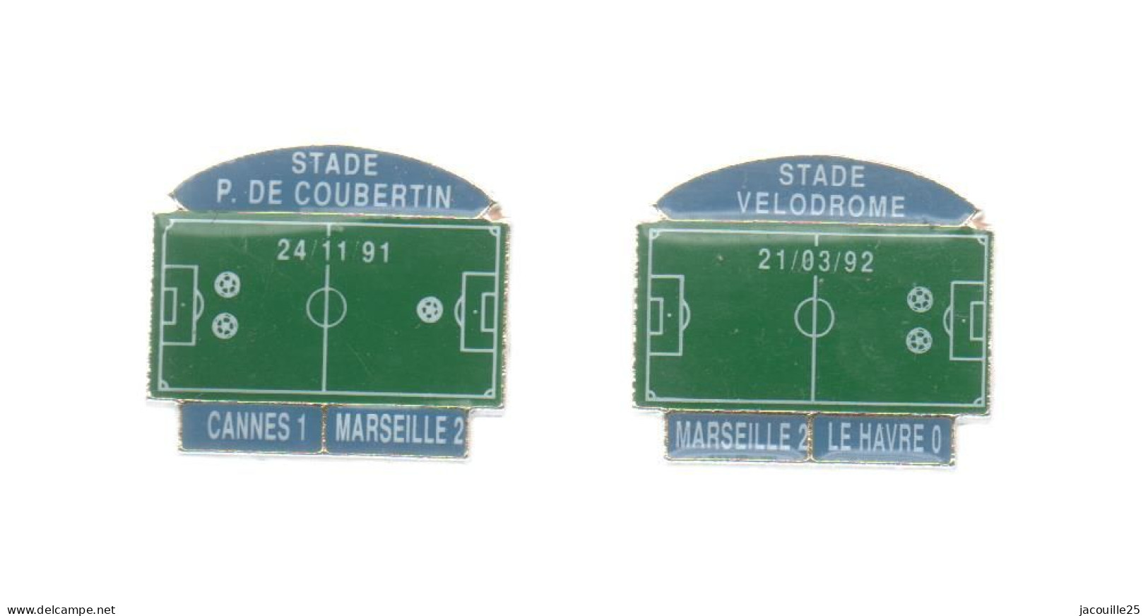 PINS PIN'S FOOT FOOTBALL OM OLYMPIQUE MARSEILLE CANNES LE HAVRE HAC  LOT 2 PINS - Football